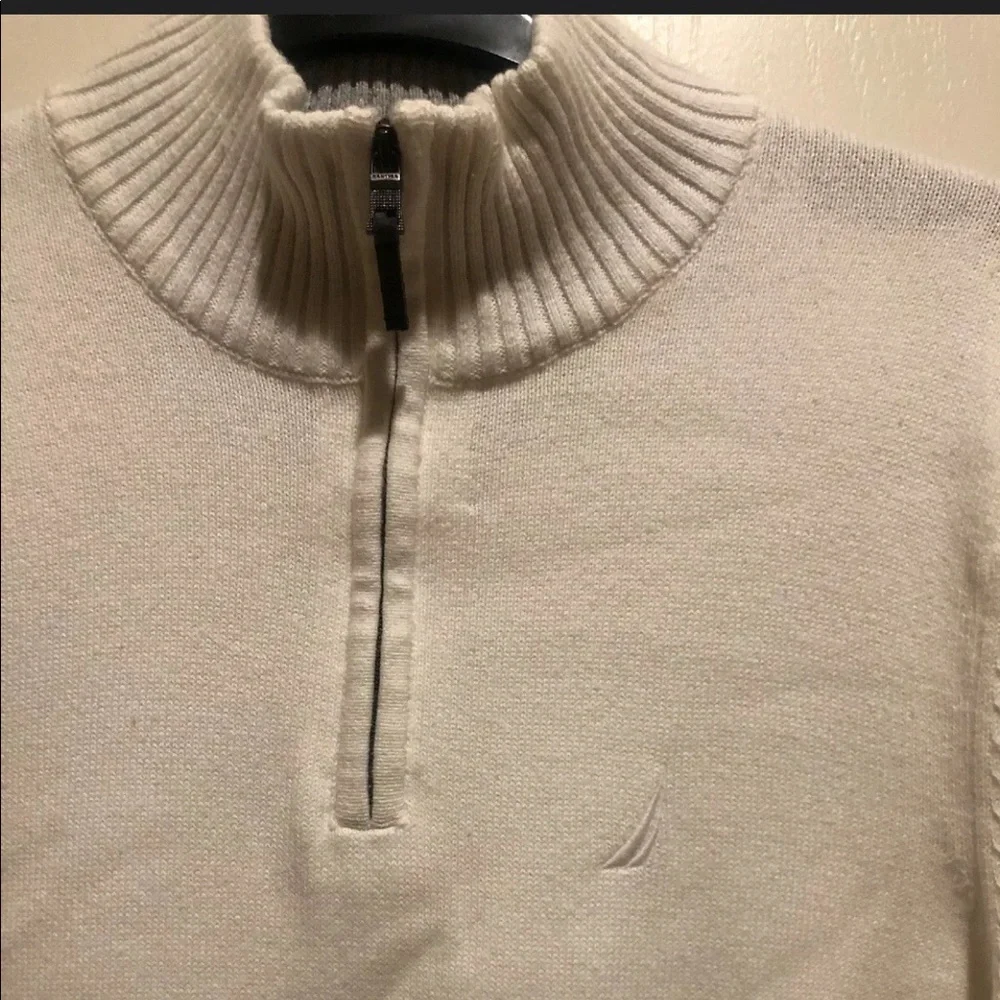 NAUTICA Mens 1/4 Zip Ivory Sweater Size S Small EUC $69